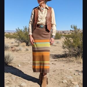 DOUBLE D RANCH- Southwest Stripped Knit Maxi Skirt Linen/ Nylon Blend Sz S.